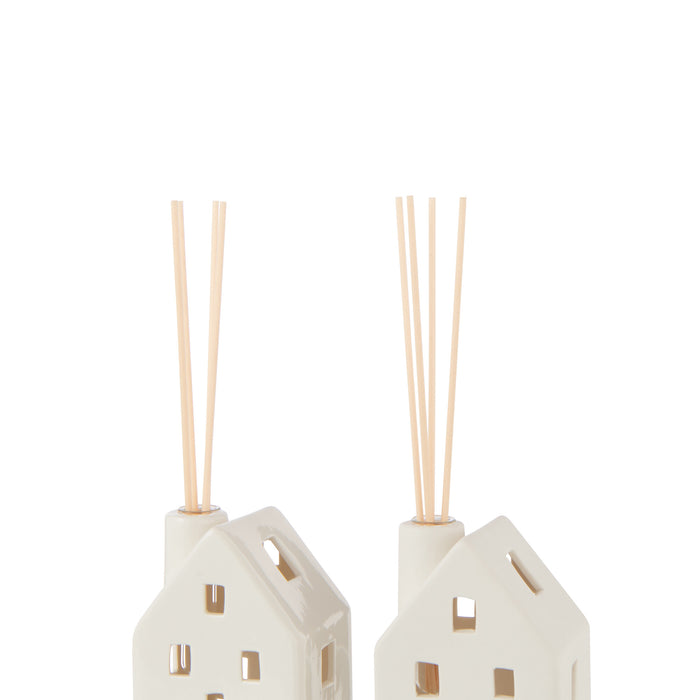 J-Line vaas Huis - keramiek - wit - 2 stuks - LED