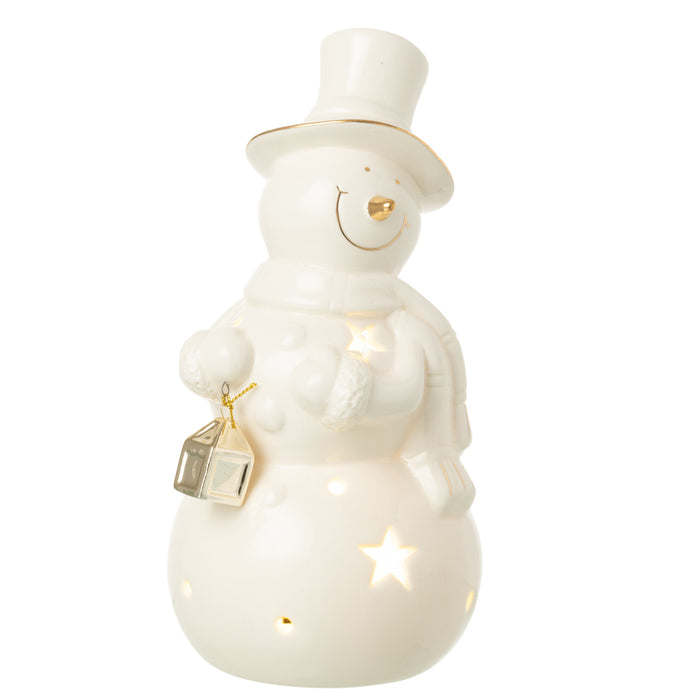 J-Line figuur Sneeuwman - porselein - ecru - large - LED lic