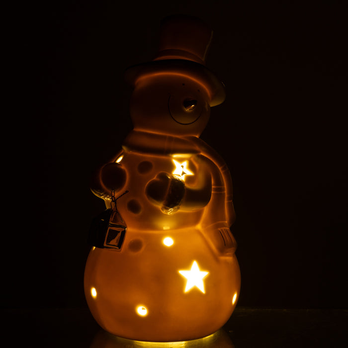 J-Line figuur Sneeuwman - porselein - ecru - large - LED lic