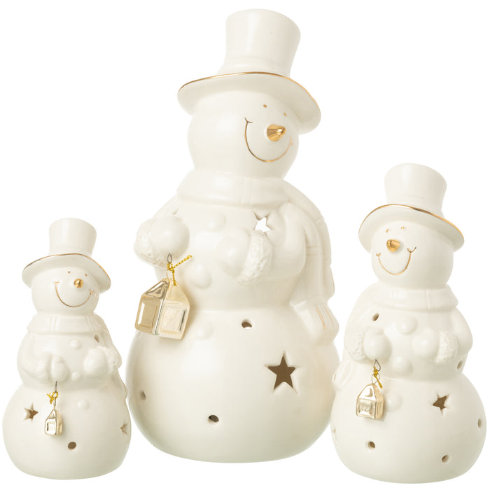 J-Line figuur Sneeuwman - porselein - ecru - large - LED lic