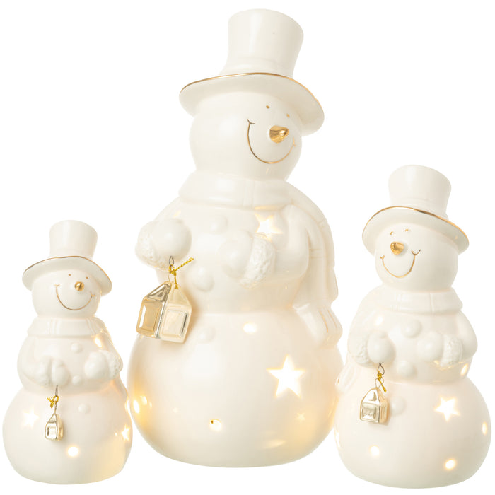 J-Line figuur Sneeuwman - porselein - ecru - large - LED lic