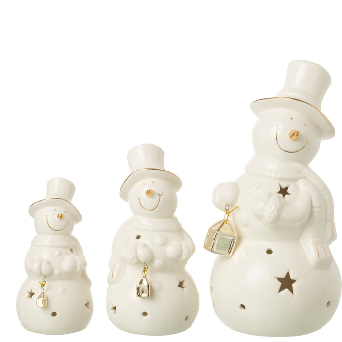 J-Line figuur Sneeuwman - porselein - ecru - large - LED lic