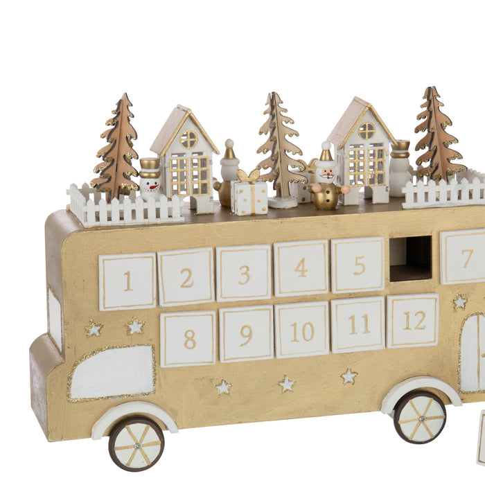 J-Line decoratie Bus Adventskalender - multiplex - goud|wit