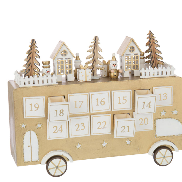 J-Line decoratie Bus Adventskalender - multiplex - goud|wit