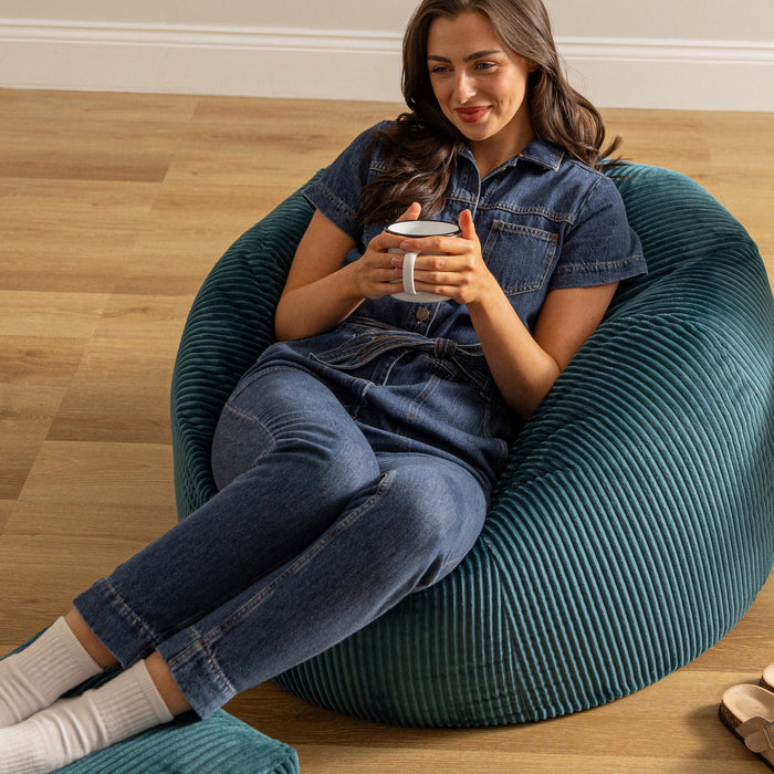 icon Kingston Zitzak met Poef - Ribfluweel - Blauwgroen