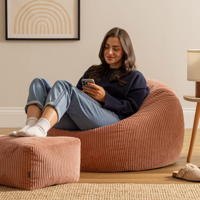 icon Kingston Zitzak met Poef - Ribfluweel - Roze