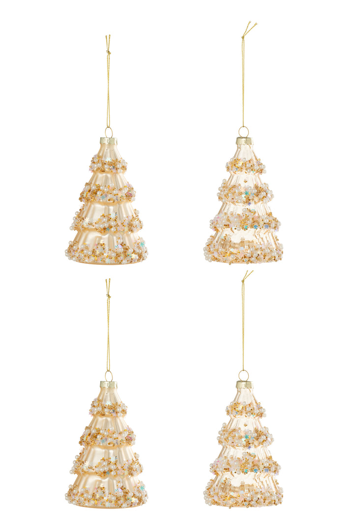 J-Line hanger Boom + Kralen - glas - goud - doos van 4