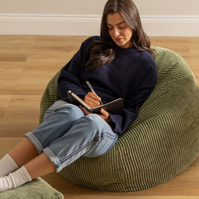 icon Kingston Zitzak met Poef - Ribfluweel - Saliegroen