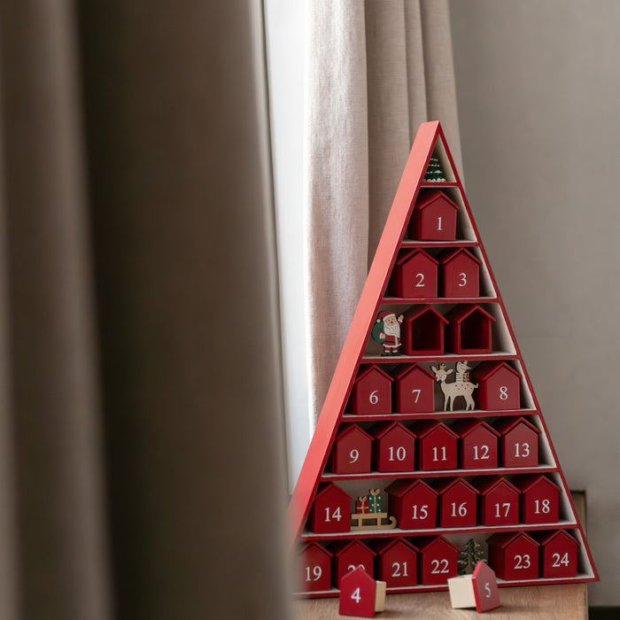 J-Line decoratie Boom Adventskalender - multiplex - rood