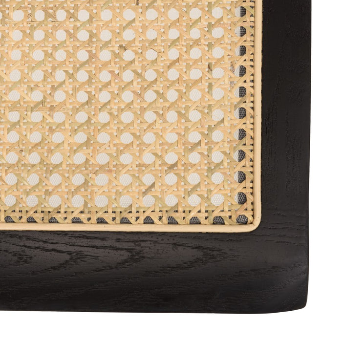 PIERRE - Lot de 2 chaises assise bois noir|rotin naturel pieds métal