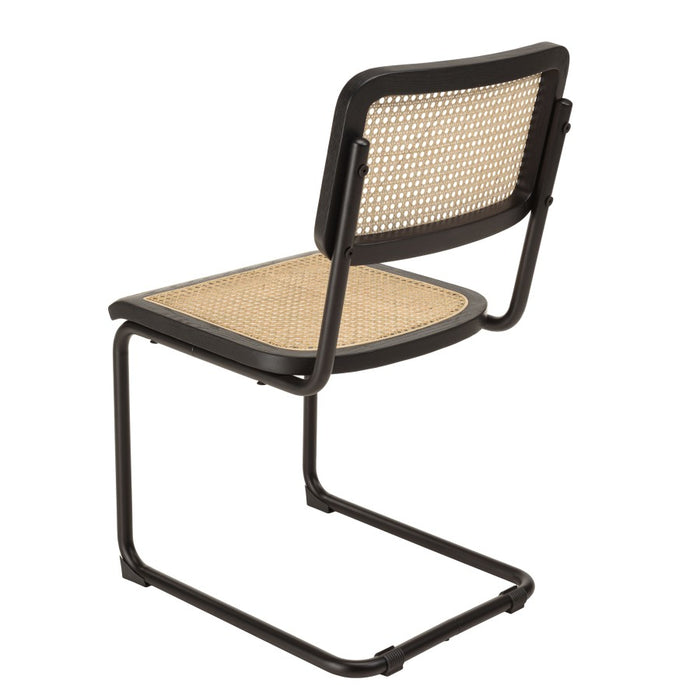 PIERRE - Lot de 2 chaises assise bois noir|rotin naturel pieds métal
