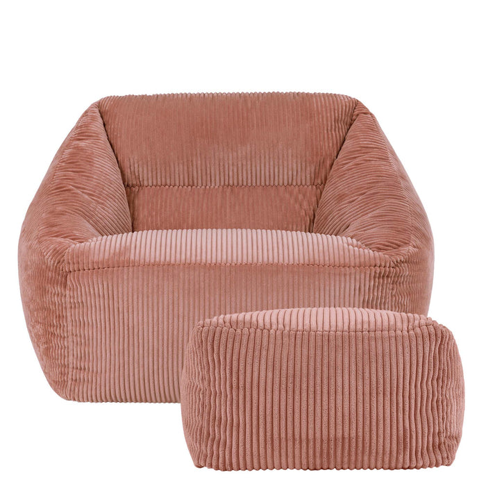 icon Natalia Zitzak Fauteuil met Poef - Ribfluweel - Oudroze