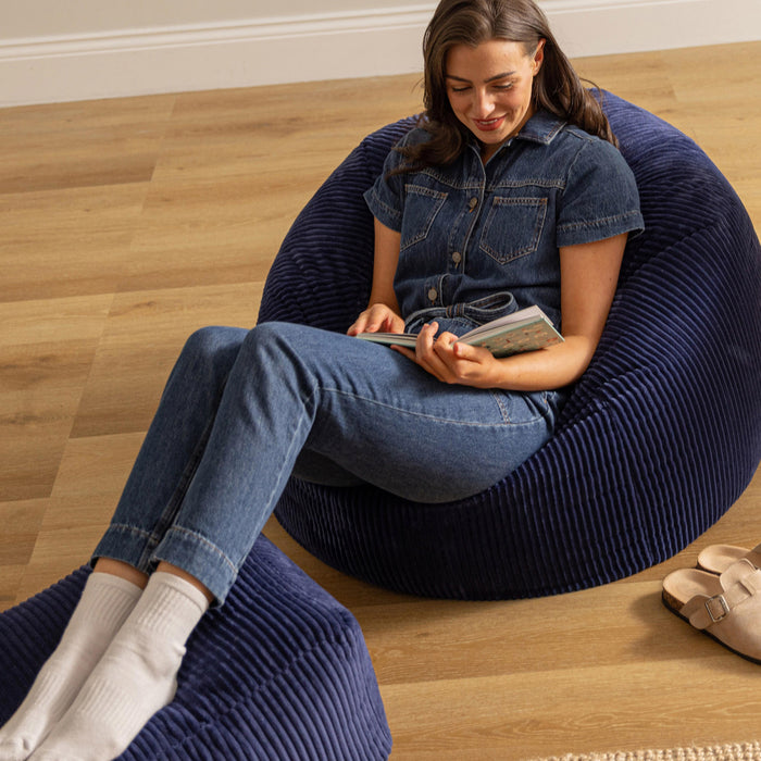 icon Kingston Zitzak met Poef - Ribfluweel - Marineblauw