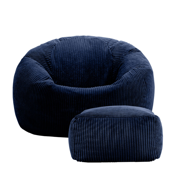 icon Kingston Zitzak met Poef - Ribfluweel - Marineblauw