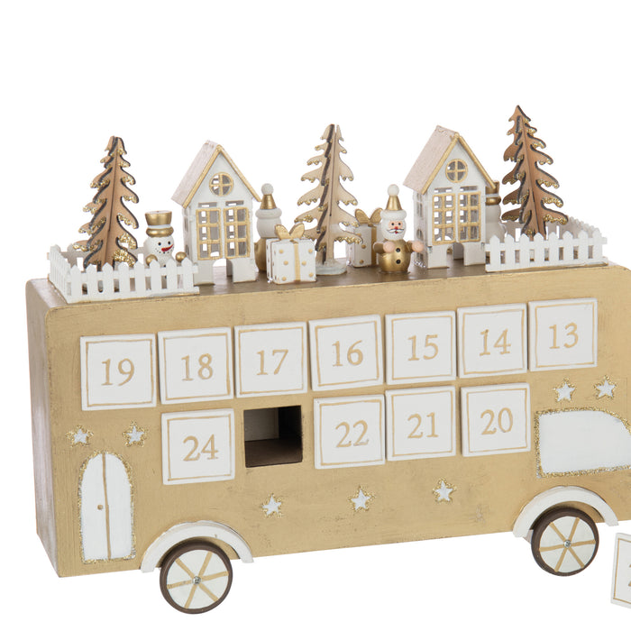 J-Line decoratie Bus Adventskalender - multiplex - goud|wit