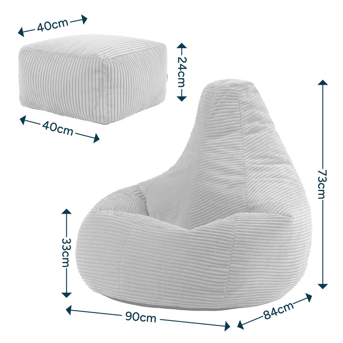 icon Dalton Zitzak met Poef - Ribfluweel - Blauwgroen