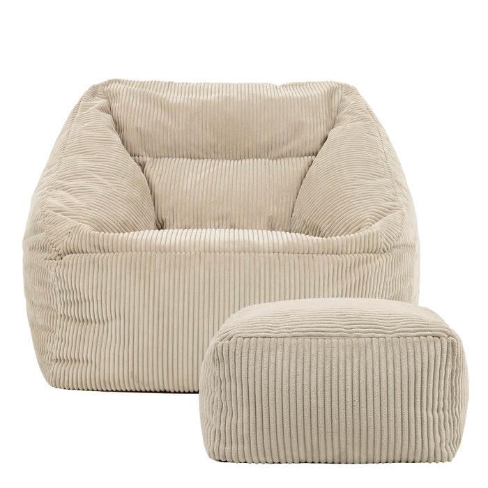 icon Natalia Zitzak Fauteuil met Poef - Ribfluweel - Beige
