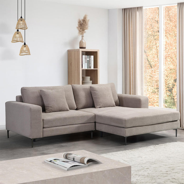 HOME DELUXE 2-zitbank - Chaise Longue Rechts - Ribfluweel - Beige