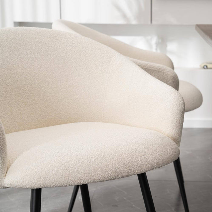 HOME DELUXE Eetkamerstoel - Bouclé - Wit - Set van 4