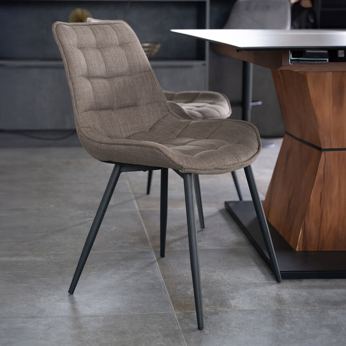 HOME DELUXE Eetkamerstoel – Webstof – Grijs|Bruin – Set van 4