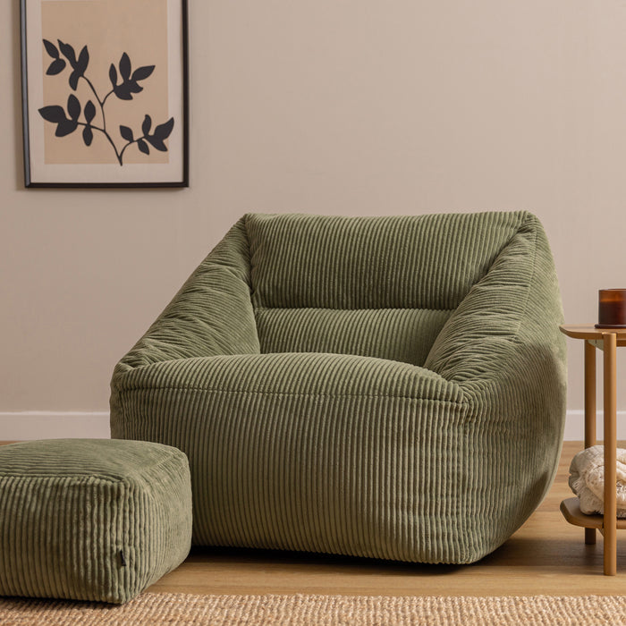 icon Natalia Zitzak Fauteuil met Poef - Ribfluweel - Saliegroen