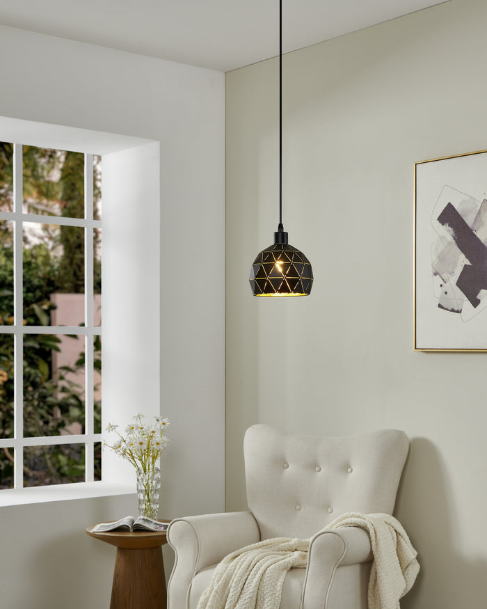 EGLO Roccaforte Hanglamp - 1 lichts - Ø17 cm - E14 - Zwart - Goud