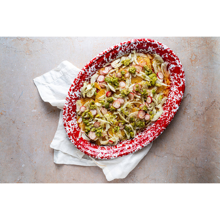 Crow Canyon Home Ovale Schaal Splatter Rood