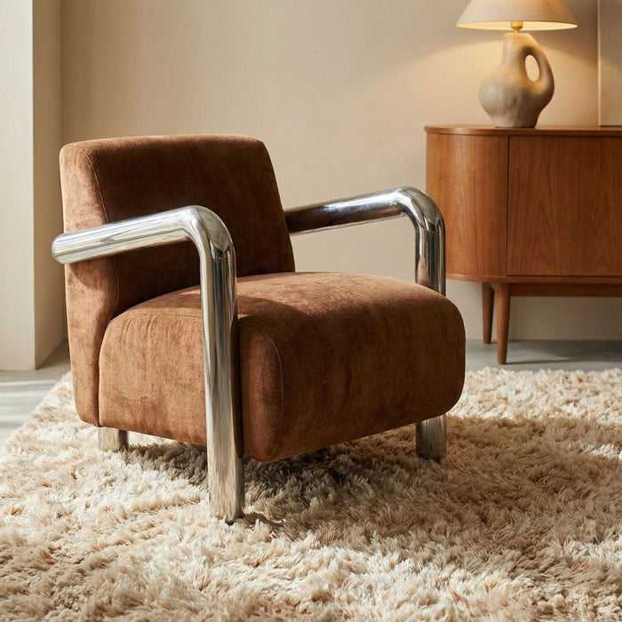 DÉJA Living - Fauteuil Bruin|Chrome Stof - 70x85x75cm - Tolga