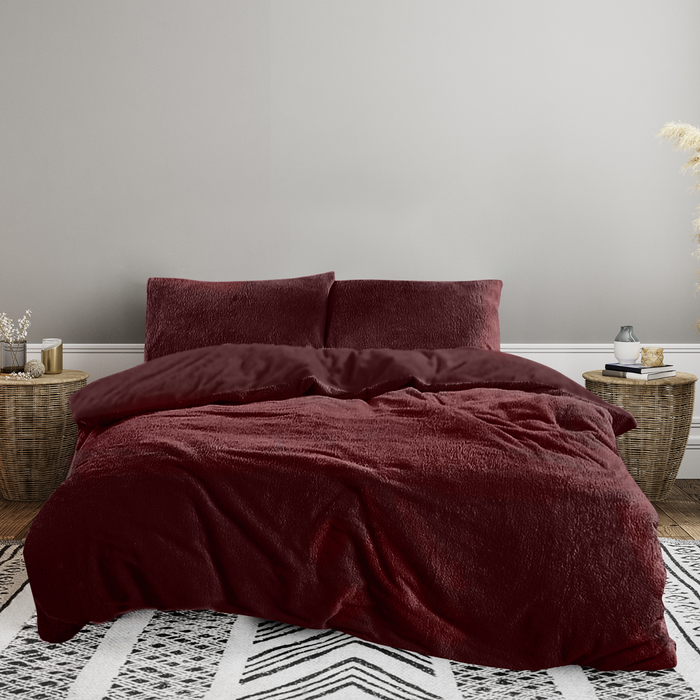 Eleganzzz Dekbedovertrek Teddy Pluche - bordeaux