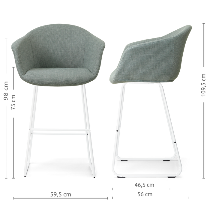 Nolon Nino-Otis barkruk saliegroen - wit onderstel - 75 cm