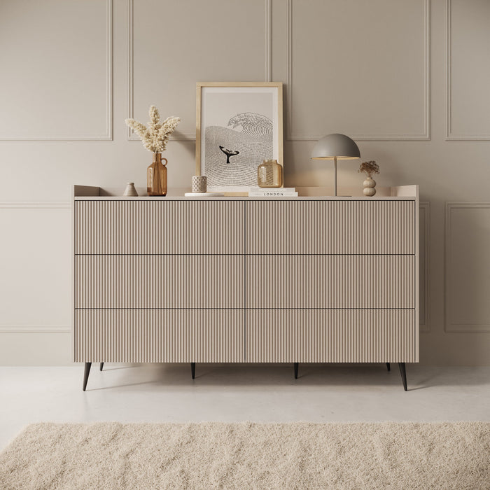 Meubella - Asty - Ladekast met 6 lades - Beige - 150x41x92 cm