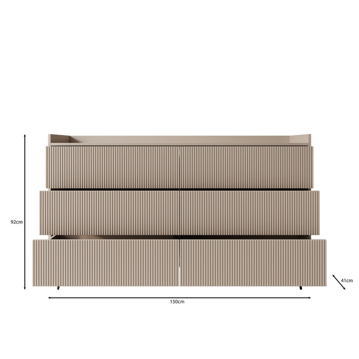 Meubella - Asty - Ladekast met 6 lades - Beige - 150x41x92 cm
