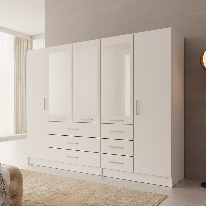Meubella - Komodo - Kledingkast met 5 deuren - Wit - 250x61x201 cm