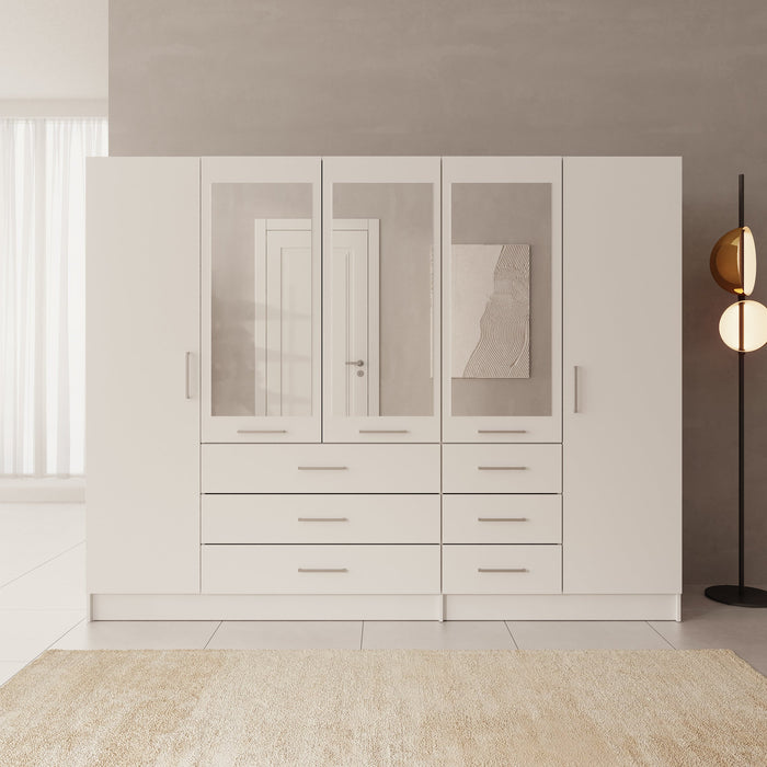 Meubella - Komodo - Kledingkast met 5 deuren - Wit - 250x61x201 cm