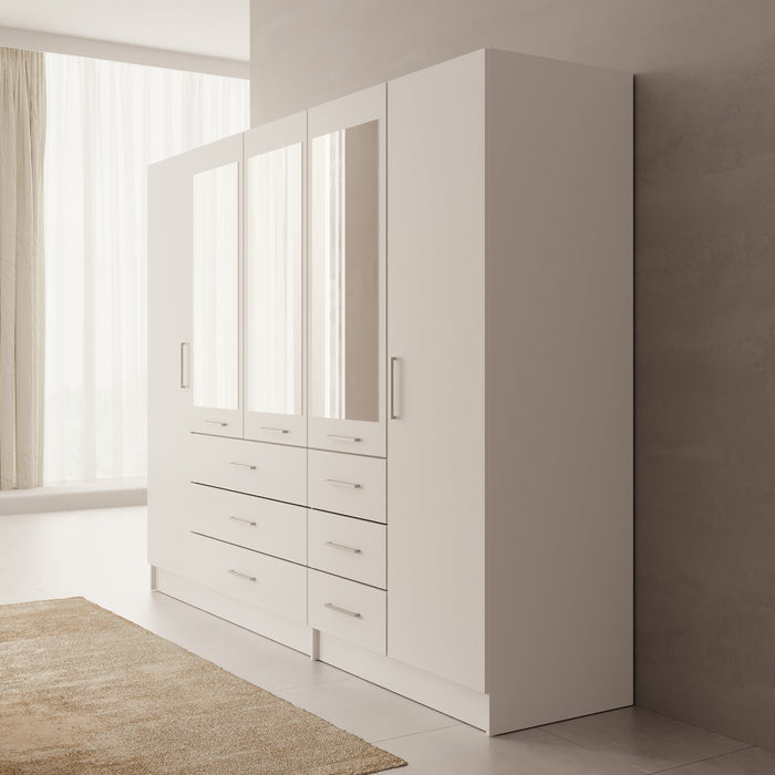 Meubella - Komodo - Kledingkast met 5 deuren - Wit - 250x61x201 cm