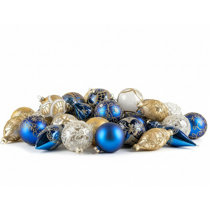 Beliani - ICEDROP - Set van 35 kerstballen - Blauw|Goud - Glas
