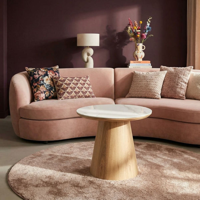 Giga Meubel - Bijzettafel Wit Keramiek|Naturel - Ø60x55cm - Alba