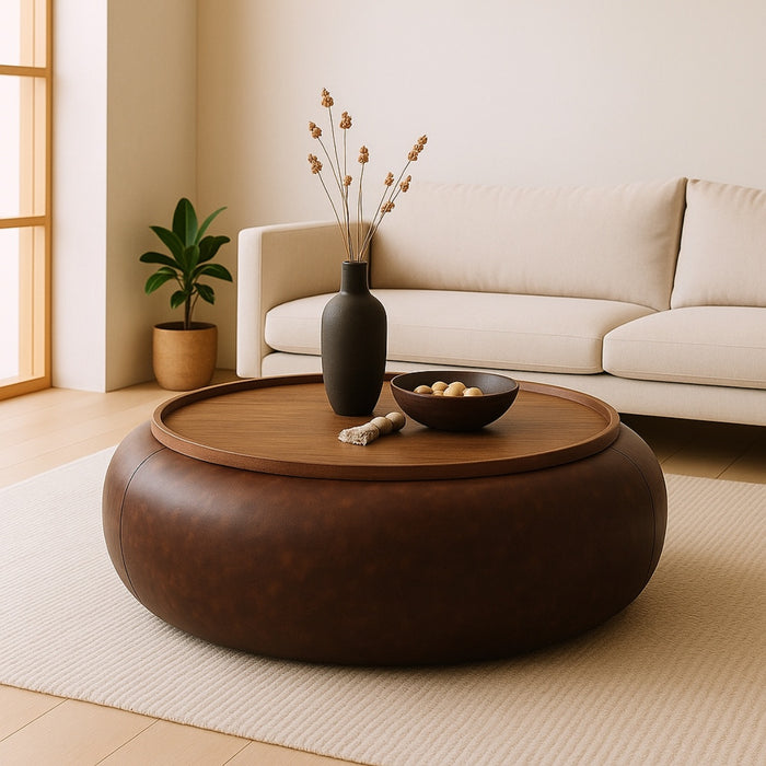 DÉJA Living - Salontafel - Bruin|Walnoot - PU - Ø102cm - Draby