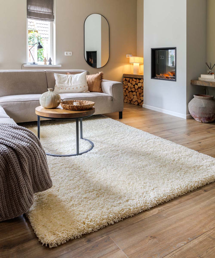 Tapeso Hoogpolig vloerkleed shaggy Grand effen - crème - 240x340 cm