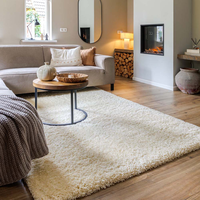 Tapeso Hoogpolig vloerkleed shaggy Grand effen - crème - 200x300 cm