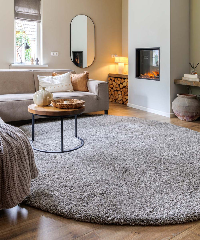 Tapeso Rond hoogpolig vloerkleed shaggy Grand effen - lichtgrijs - 240