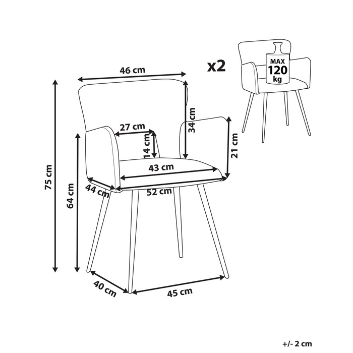 Beliani - SANILAC - Eetkamerstoel set van 2 - Wit - Bouclé