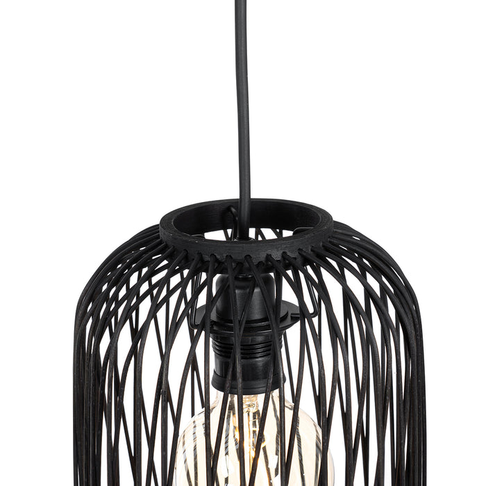 QAZQA Smart buiten hanglamp zwart rotan 3-lichts incl. 3 Wifi G95 -