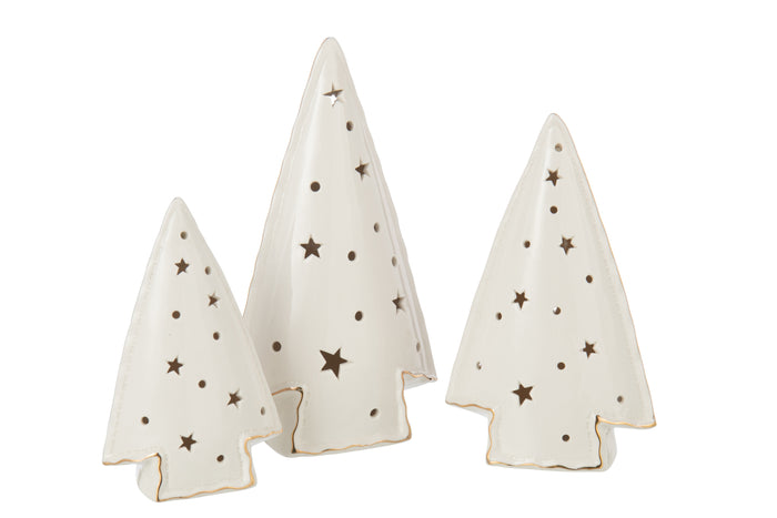 J-Line decoratie Kerstboom - keramiek - wit - set van 3 - LE