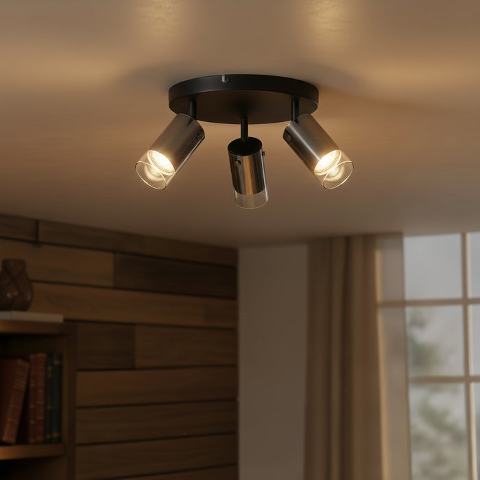 QAZQA Plafondspot gunmetal rond 3-lichts draai- en verstelbaar -