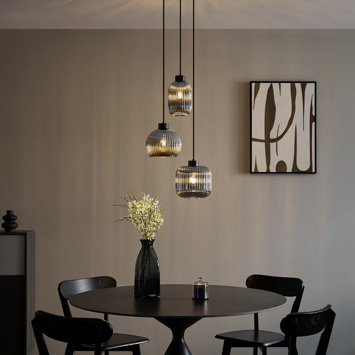 QAZQA Design hanglamp zwart met smoke glas 3-lichts - Ana