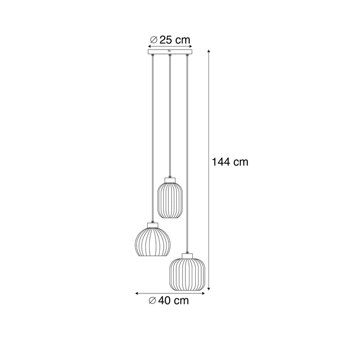 QAZQA Design hanglamp zwart met smoke glas 3-lichts - Ana