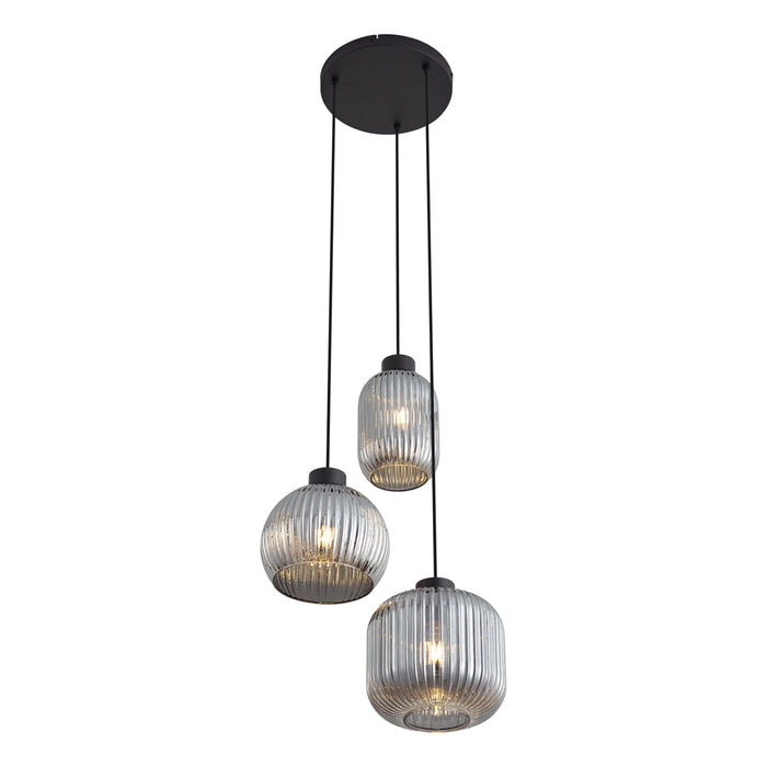 QAZQA Design hanglamp zwart met smoke glas 3-lichts - Ana