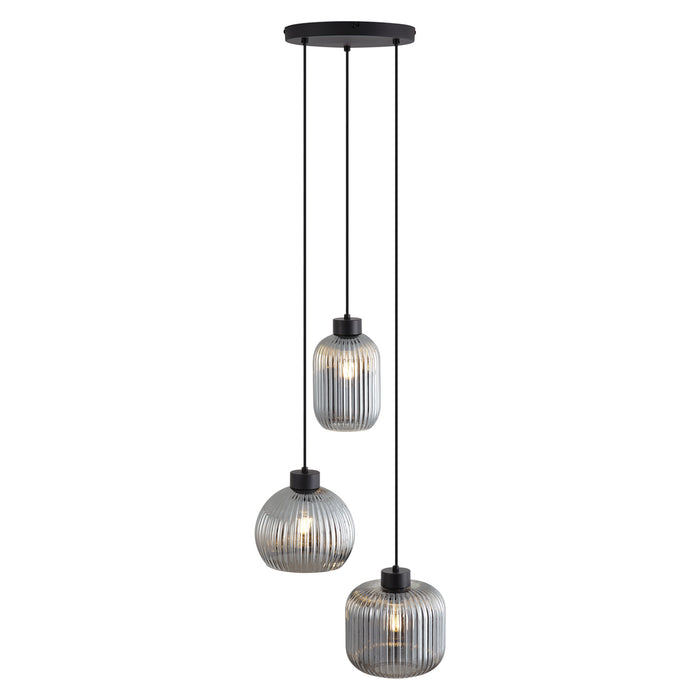 QAZQA Design hanglamp zwart met smoke glas 3-lichts - Ana