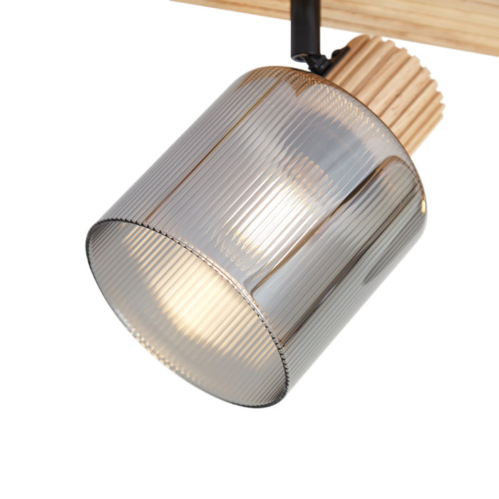 QAZQA Moderne spot hout met smoke glas 3-lichts draai- en kantelbaar